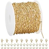 UMAOKANG 5 Meters Gold Plated Jewelry Making Chains on Spool Dainty Stainless Steel Stick Chain Bulk Thin Craft Chain Roll