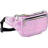 Holographic 80s 90S Rave Stars Neon Transparent Gravel Fanny Pack for Women - Great Waist Pack for Games, Concerts, Rave, Festival, Travel