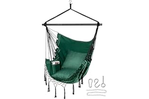 Jelofly Hammock Chair Large Hanging Rope Swing Seat Chair with Pocket Max 350 Lbs Superior Comfortable for Indoor Outdoor Home Bedroom Garden, Seat Cushions Not Included (Green)