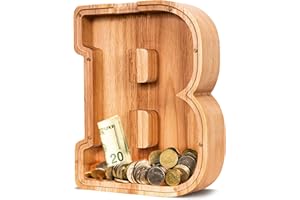 SummiDate Wooden Letter Piggy Bank| Piggy Bank for Boys Girls Toddler| Alphabet B Money Bank| Coin Bank Birthday Gift for Kids|Children's Gift (B)