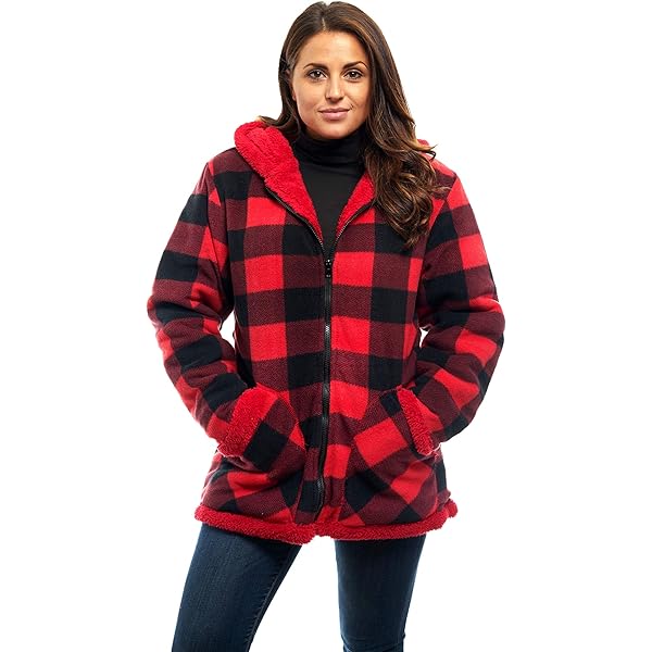 Amazon.com: TrailCrest Women's Red Plaid Knitted Fleece Jacket