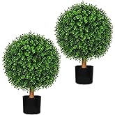 Artificial Boxwood Topiary Ball Trees in Black Pots, 26" UV Resistant Faux Greenery Shrubs Set of 2, Fake Evergreen Faux Plant Perfect for Garden, Porch, Patio, and Yard Decoration