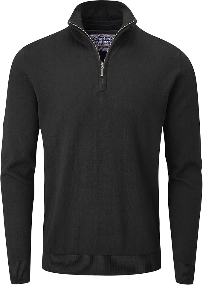 Charles Wilson Men's Essential Cotton Zip Neck Jumper: Amazon.co.uk ...