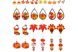 FULASITEU 6-16 Pairs Halloween Thanksgiving Fall Christmas Earrings for Women,Holiday Dangle Drop Earring and Studs Earring Bulk for Woman,Holiday Jewelry Gifts for Women and Teens