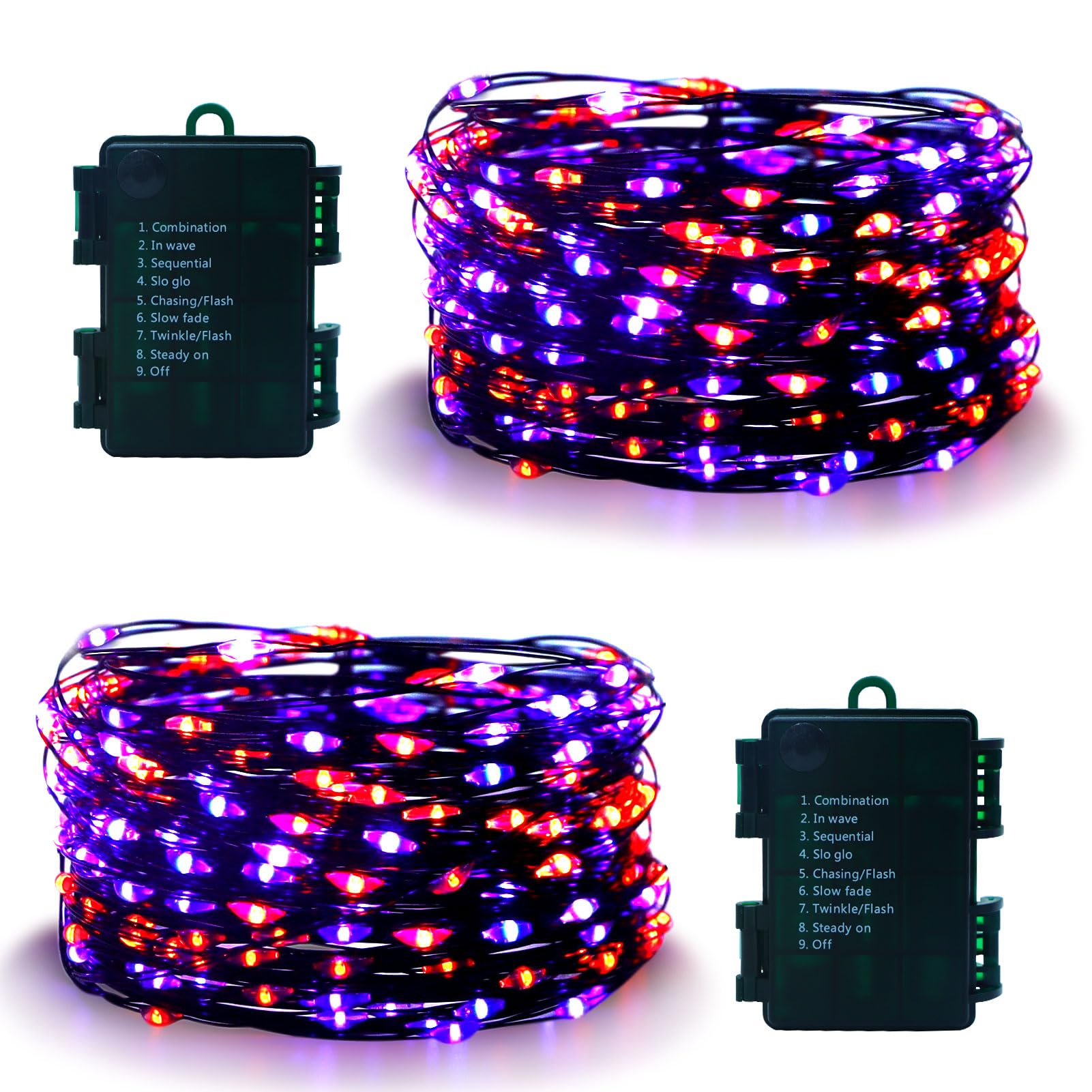 Photo 1 of 2 Pack Halloween Fairy Lights Battery Operated 200 LED 66Ft Silver Wire Starry String Lights Auto Timer 8 Modes Waterproof Mini String Lights for Outdoor Garden Yard, Fence Decor (Purple & Orange)