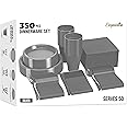 350 Pcs Silver Disposable Plates For Party, Silver Plastic Plates Set 50 Of Each 9" Silver Plastic Dinner Plates, 7" Dessert Plates, Cups, Napkins & Cutlery Plastic Dinnerware Set Exquisite
