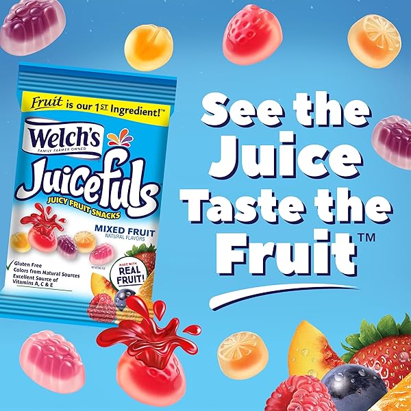 WELCH’S JUICEFULS JUICY FRUIT SNACKS, MIXED FRUIT, FRUIT GUSHERS, BULK PACK, INDIVIDUAL SINGLE SERVE BAGS, 1 OZ (PACK OF 14)