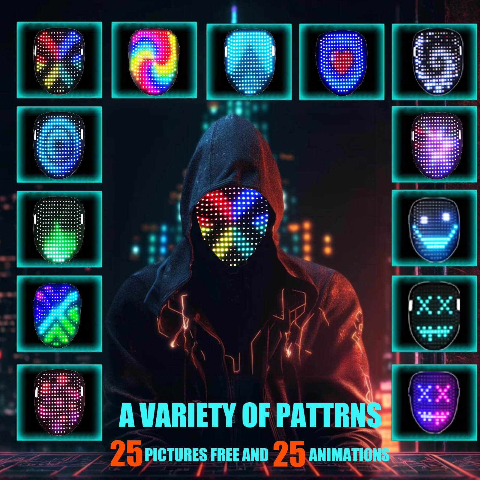 JDBMAOYE LED Mask with Gesture Sensing  |√Rechargeable Battery | Perfect for Cosplay, Masquerade - The coolest gift