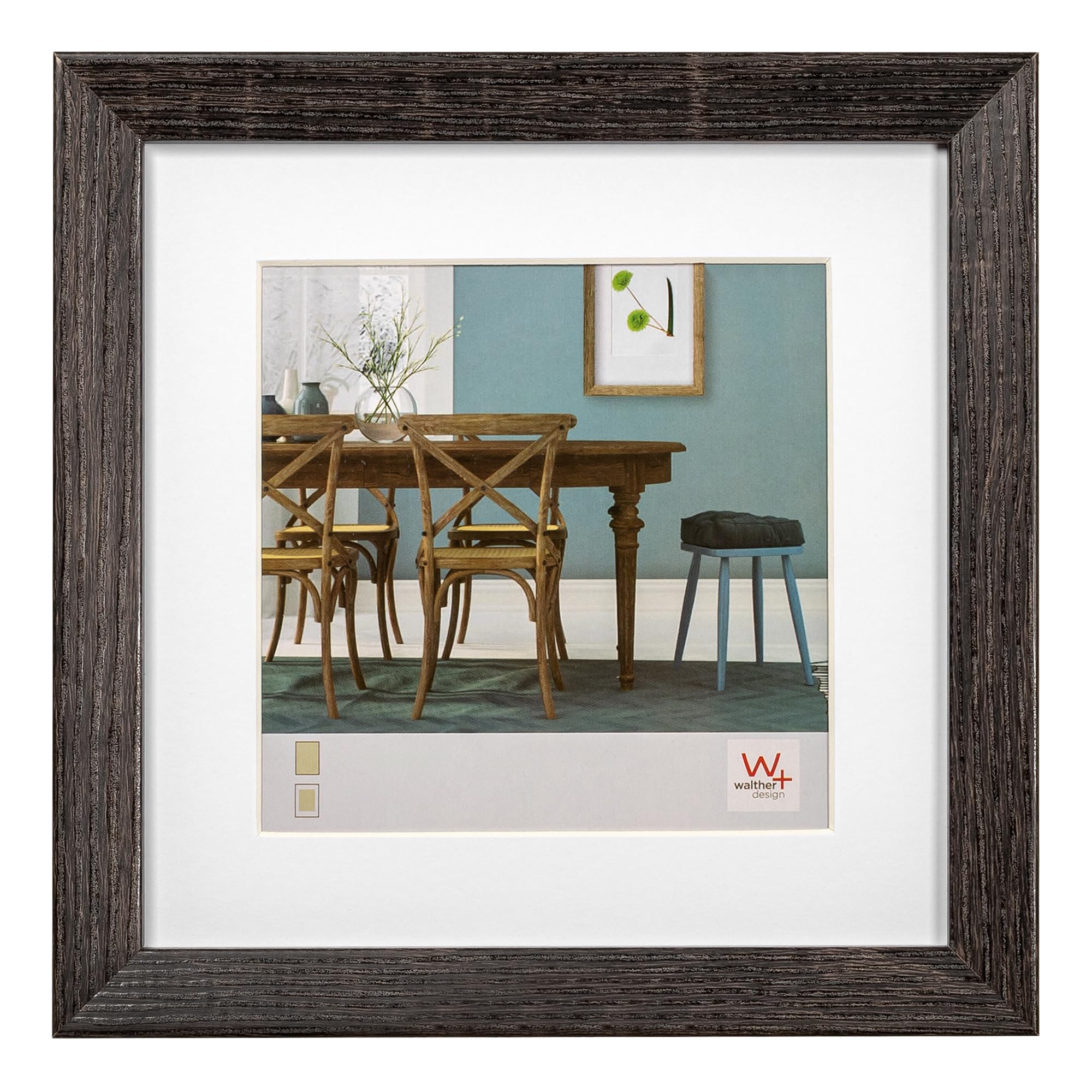 walther Design Picture Frame Dark Grey 20 x 20 cm with PassepArtout, Fiorito Wooden Frame EF220D