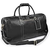 Leather Village Leather Duffel Bags for Men & Women-Stylish Travel Weekender Carry-On Sports Gym Overnight Luggage Bag - 20 Inch - Black