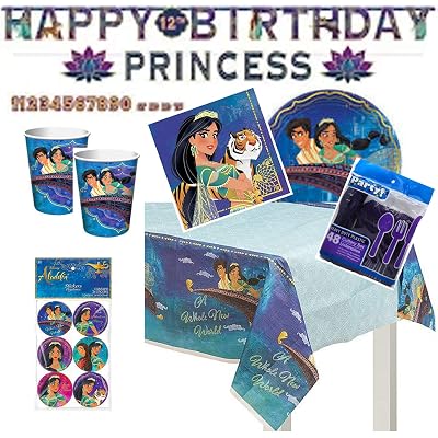 Aladdin and Princess Jasmine Party Pack for 16 guests! BONUS color coordinated cutlery