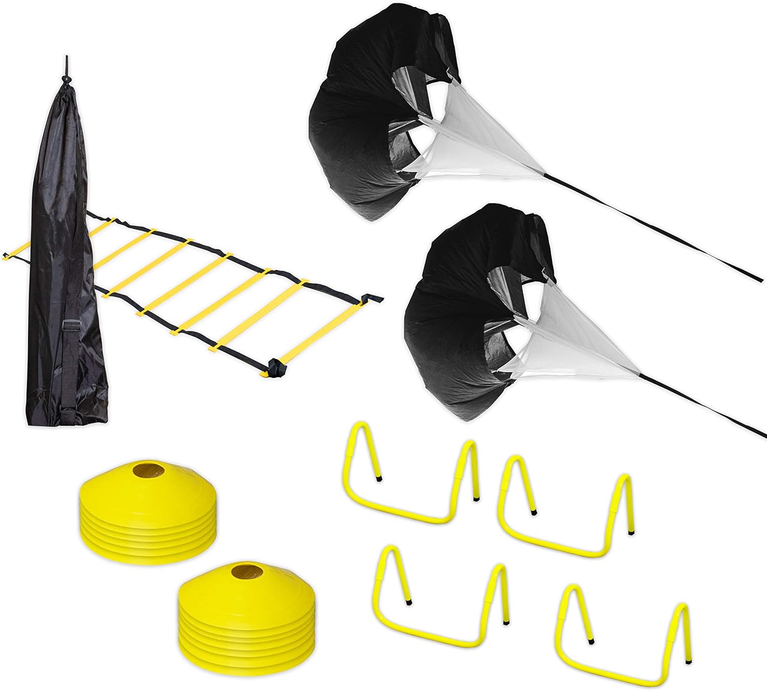Upper Midland Products Agility Hurdles Ladder Set with 2 Running Parachutes Lacrosse Soccer Football Quarterback Speed Training Equipment : Sports & Outdoors