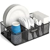 Gennua Kitchen Paper Plate Organizer for Cabinet, Counter, Picnics, Parties &amp; More, Extra Large Utensil Caddy Crafted of Thick Iron Mesh With 6 Compartments for Paper Plates &amp; Plastic Silverware