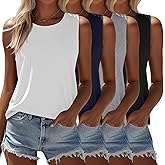 Ficerd 4 Pack Women's Sleeveless Tops, Casual Summer Loose Fit T Shirts Solid Color Tunic Tank Tops Ladies' Crew Neck