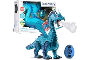 Discovery Frost-Breathing RC Dragon with Smoke Breath, Walking, Wing Flapping, Realistic Roaring Sounds| Light-Up Large Dinosaur Toy| Remote Control Robot Dino Mythical Creature|Kids Boys Gift| Age 6+