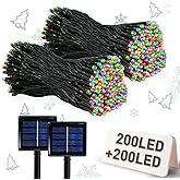LALAPAO 2 Pack Solar Christmas String Lights, Total 400 LED 144Ft Solar String Lights, Outdoor Lighting with 8 Modes Waterproof for Xmas Tree, Garden, Patio, Party Decorations (Multi Color)