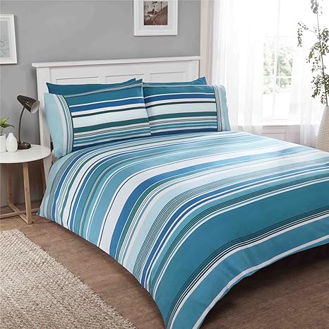 Amazon Com Striped Teal 100 Brushed Cotton Usa Twin Comforter