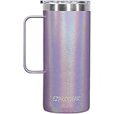 Ezprogear 32 oz Stainless Steel Coffee Mug Double Wall Vacuum Insulated Tumbler with Handle, Lid and Straws (32 oz, Glitter Violet)