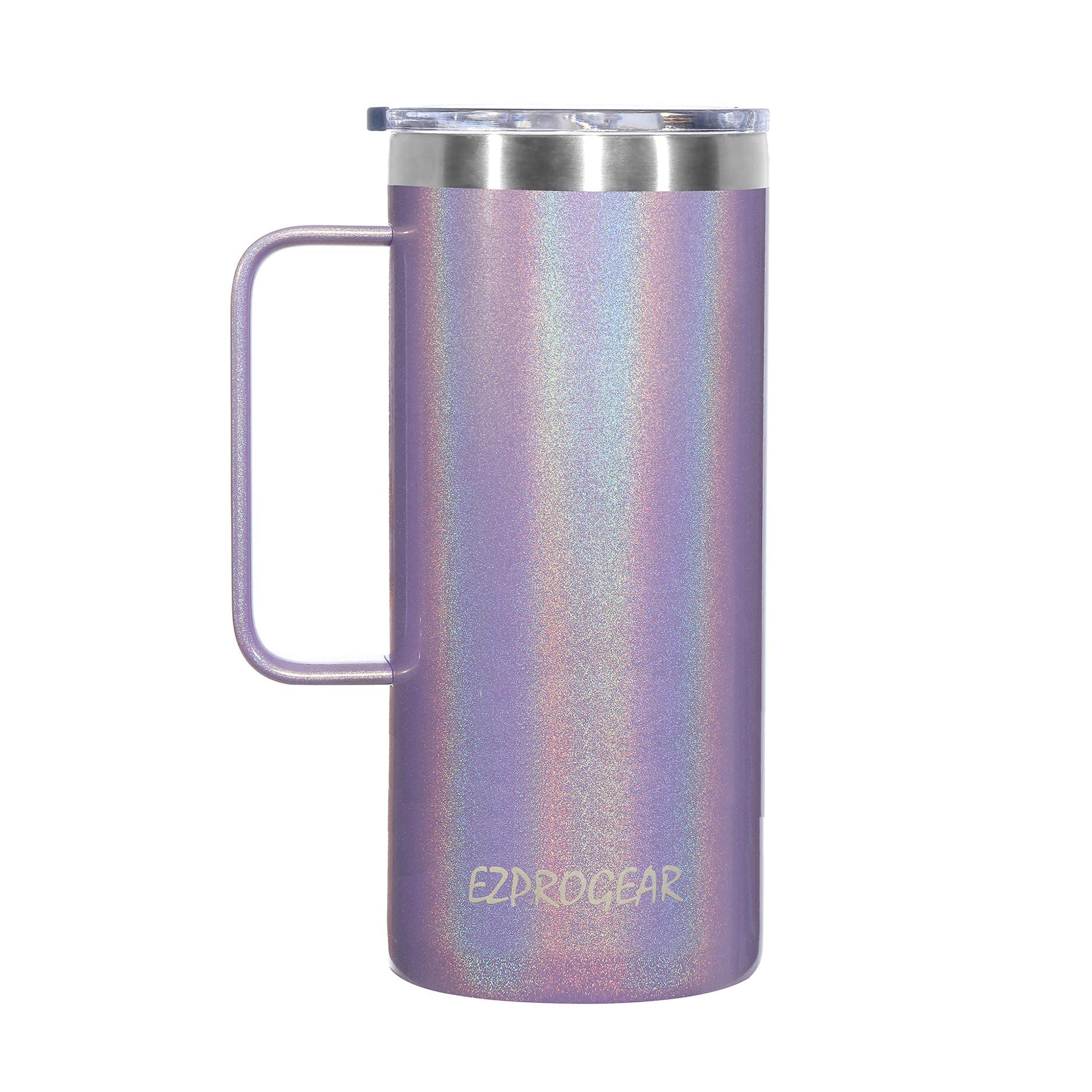 Ezprogear 940 ml (32 oz) Glitter Purple Violet Stainless Steel Coffee Mug Double Wall with Handle and Lid (32 oz, Glitter Violet)