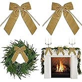 AIMUDI Khaki Velvet Bows 7" Premade Velvet Bows Christmas Bows for Gift Wrapping, Holiday Crafts, Wreaths, Garlands, Staircase, Christmas Trees, Home Outdoor Decor Fall Christmas Decorations, 2 PCs