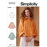 Simplicity S9952 Women's Oversized Shirt Sewing Pattern, Button-Front Shirts in Two Lengths with Collar Options, Sizes S-XXL