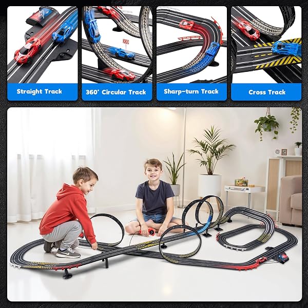 CUSOCUE HIGH-SPEED SLOT CAR RACE TRACK SETS FOR KIDS – BATTERY OR ELECTRIC TRACKS TOY WITH 2 SLOT CARS – DUAL RACING GAME LAP COUNTER RACE CAR TRACK GIFTS TOYS FOR BOYS GIRLS AGES 6 7 8 9 10 11 12