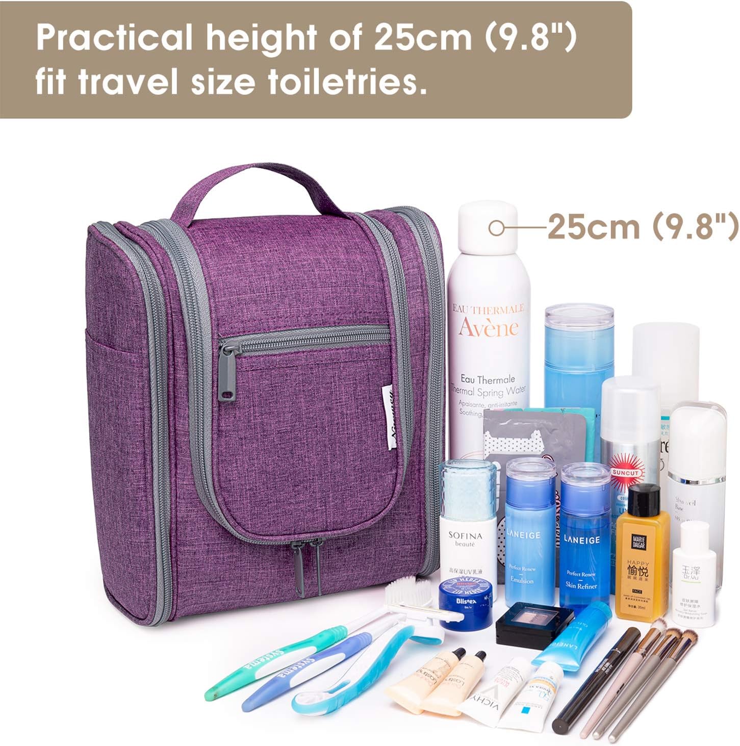 Hanging Travel Toiletry Bag Cosmetic Make up Organizer for Women and Men (Purple)