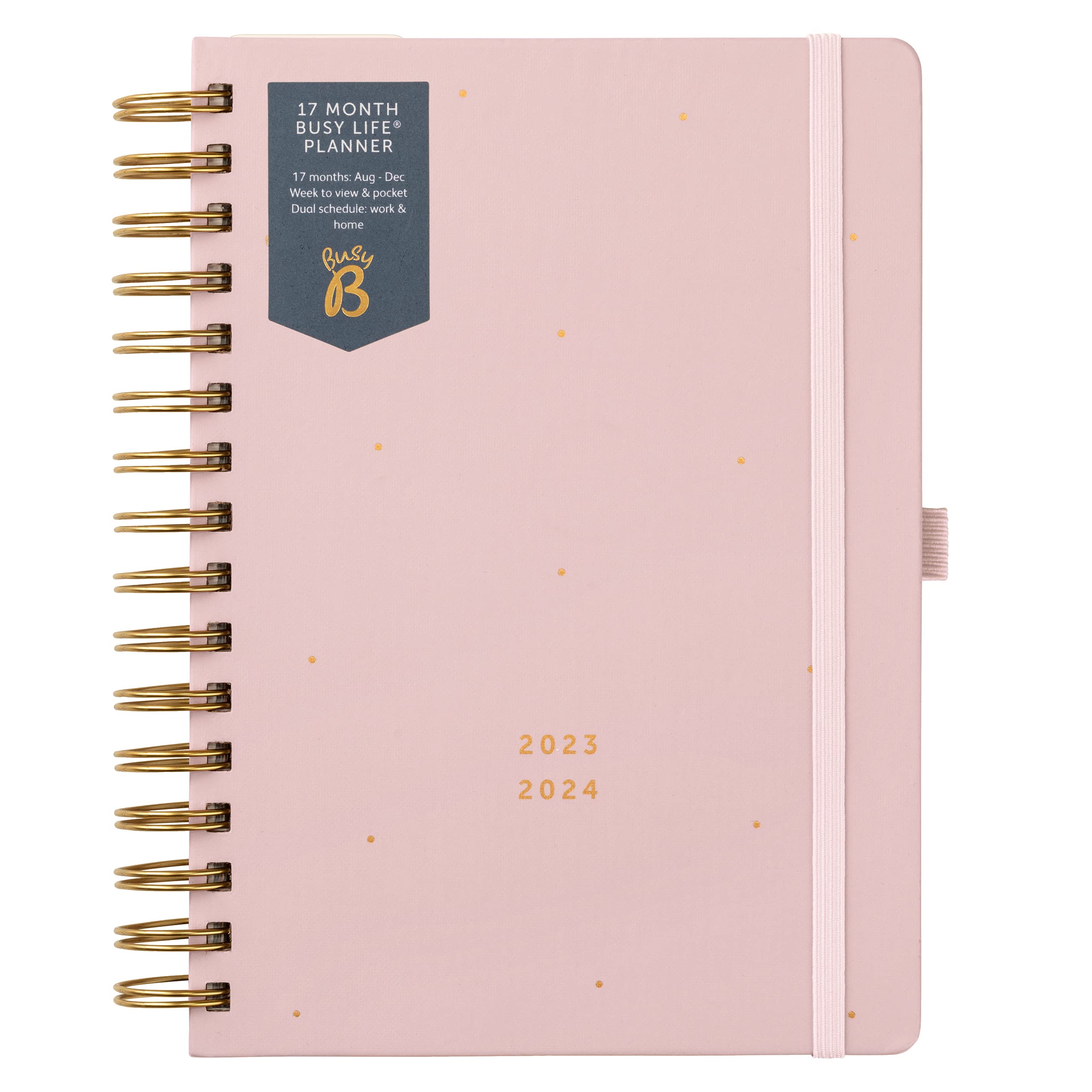 Busy B Mid Year 17 Month Busy Life Planner August 2023 - December 2024 - Rose - A5 Week to View Planner with Dual Schedules, Pocket and Shopping Lists