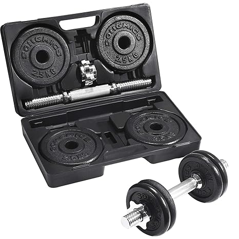SONGMICS verstellbare Hanteln aus Gusseisen mit Koffer, Kurzhanteln Set, 10 kg, 15 kg, 20 kg, für Männer & Frauen, Workout Fi