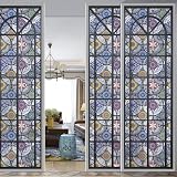 dktie Window Film Non Adhesive Privacy Blue 90x200cm Stained Glass view 2
