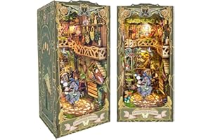 ZHICONG DIY Book Nook kit，Book Nook Shelf Insert 3D Wooden Puzzle，Book Nook Miniature kit with LED，Creative Crafts rolife Book Nook Suitable for Collection and Decoration (Green Fairy Land)