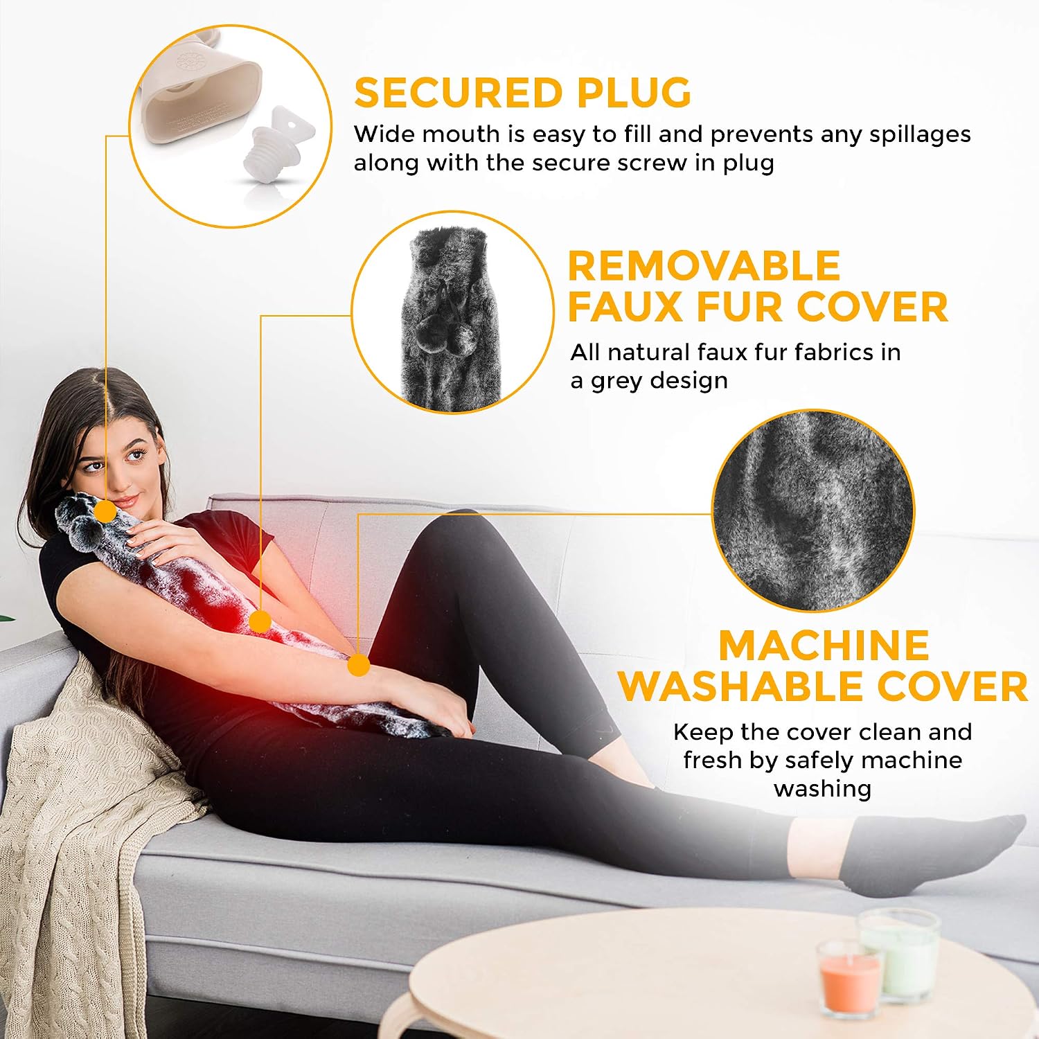 LIVIVO 2L Extra Long Hot Water Bottle with Cover UK, Large Hot Water Bottles for Adults Winter Warmth & Stress Relief - Image 4