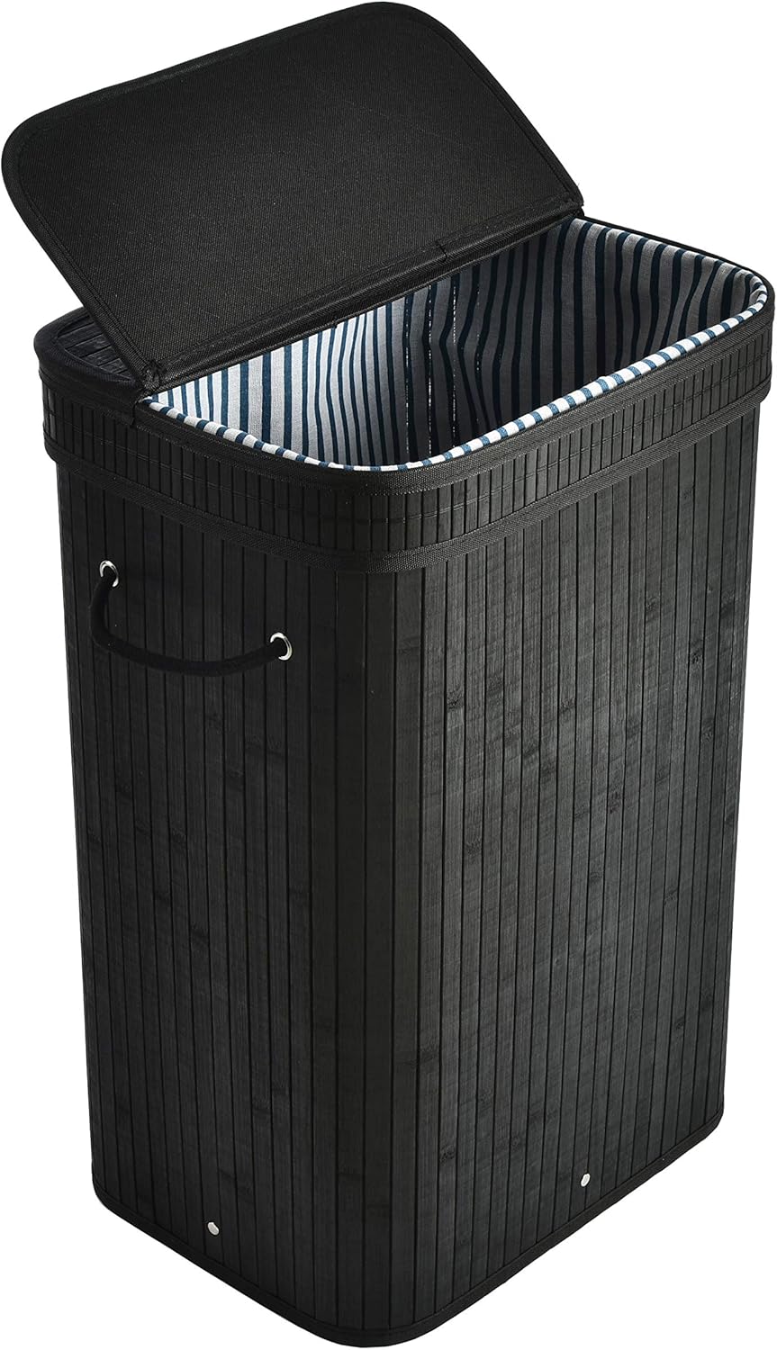 AUMA Bamboo Laundry Hamper Basket with Lid Handles and Removable Liner