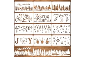 12 pcs Large Christmas Stencils for Painting on Wood Sign, Large Merry Christmas Sign Stencils Including Forest, Snowflake, P