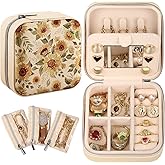 Bistup Travel Jewelry Case - Small Jewelry Organizers and Storage Box for Women Girls Teens Cute Traveling Jewelry Holder with Mirror Little Tiny Compact Modern Unique Aesthetic Pretty, Sunflower
