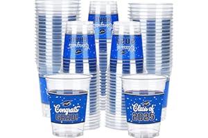 dunfack 100 Pcs 12oz Graduation Cups Class of 2025 Disposable Graduation Plastic Cups, 2025 Grad Party Cups for Congrats Grad, Class of 2025 Celebration Party Supplies Tableware