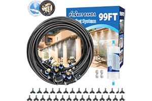 POCKET PANDA Misters for Outside Patio, Outdoor Water Misting Cooling System w Filter,99FT|30M. Backyard Mist Kit for Garden, Greenhouse, Fan,Deck,Umbrella,Canopy,Pool,Porch,Trampoline,Park,BBQ Party Accessories