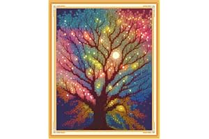 Findvoor Stamped Cross Stitch Kits for Beginners Full Range of Cross Stitching Embroidery Pattern for Kids or Adults, 11CT DIY Needlepoint Embroidery Starter Kits-Moonlight Tree 15.7x19.7 inch