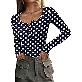 PRETTYGARDEN Women's 2026 Fall Long Sleeve Henley T Shirts Button Ribbed Knit Slim Fit Basic Tops Blouse Casual Outfits