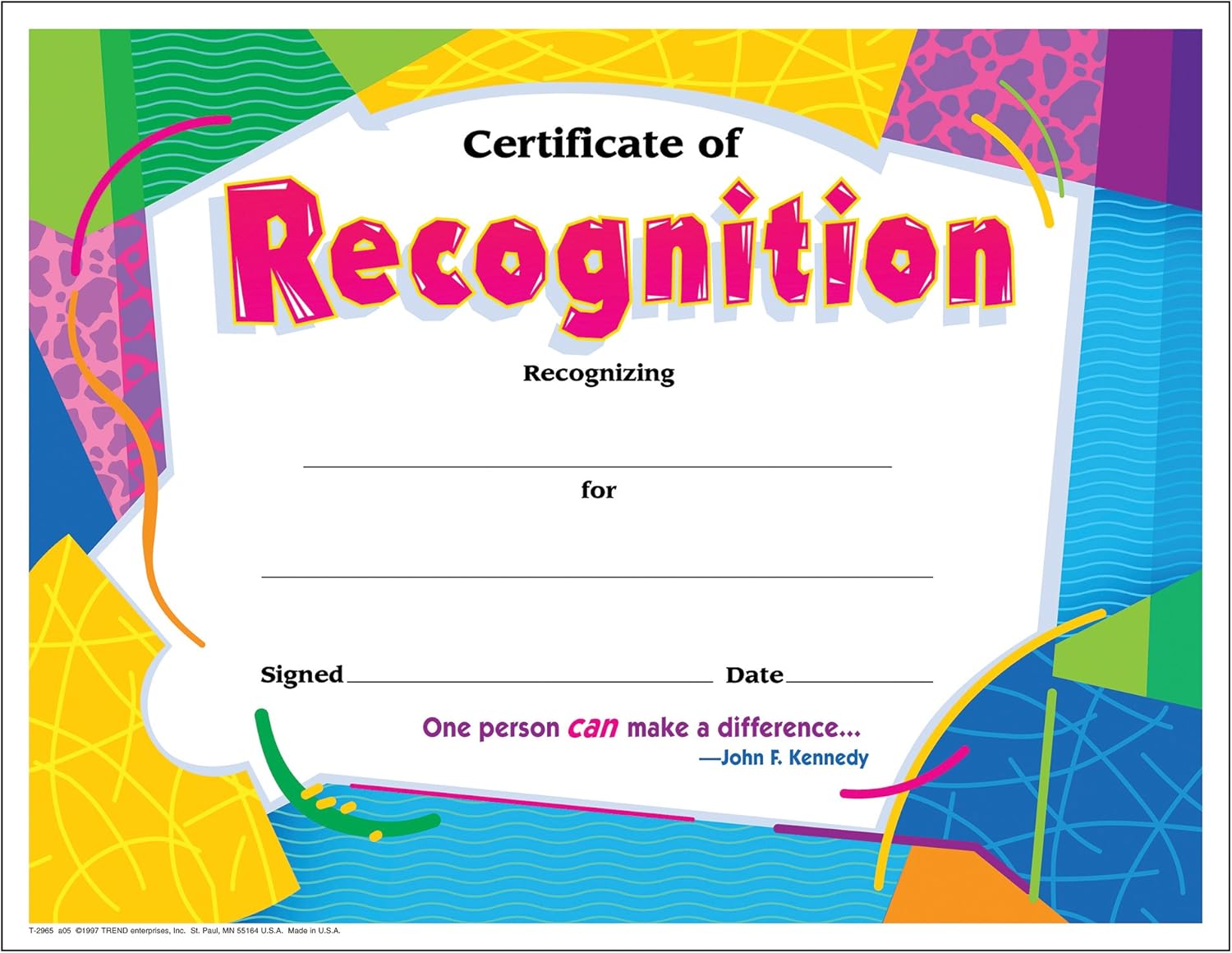 TREND enterprises, Inc. Certificate of Recognition Colorful Classics Cert's, 30 ct