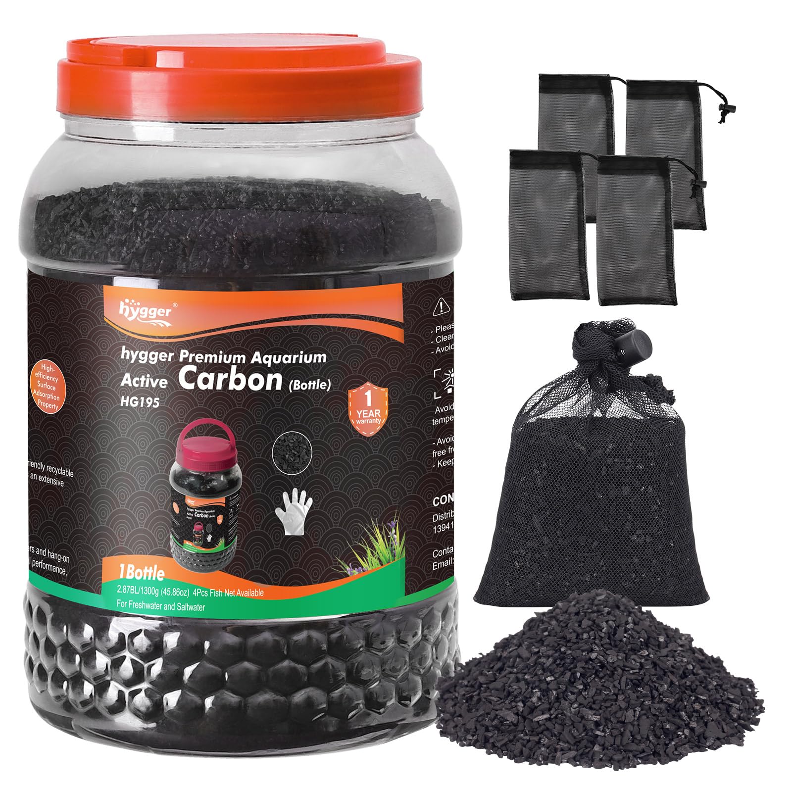 Photo 1 of hygger Aquarium Activated Carbon, Premium Natural Coconut Shell Activated Charcoal for Freshwater and Saltwater, Fish Tank Filter Media, Water Purification Carbon (45.8 oz with Fine Mesh Bag)