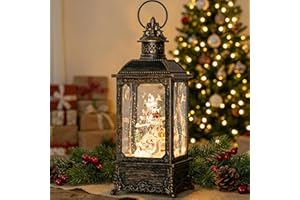 VISFLAIR Christmas Snow Globe Lantern Musical Lighted Snow Mountain Snowman Village Water Lantern with Swirling Glitter Decoration for Christmas Home, Living Room, Batter Operated or USB Powered