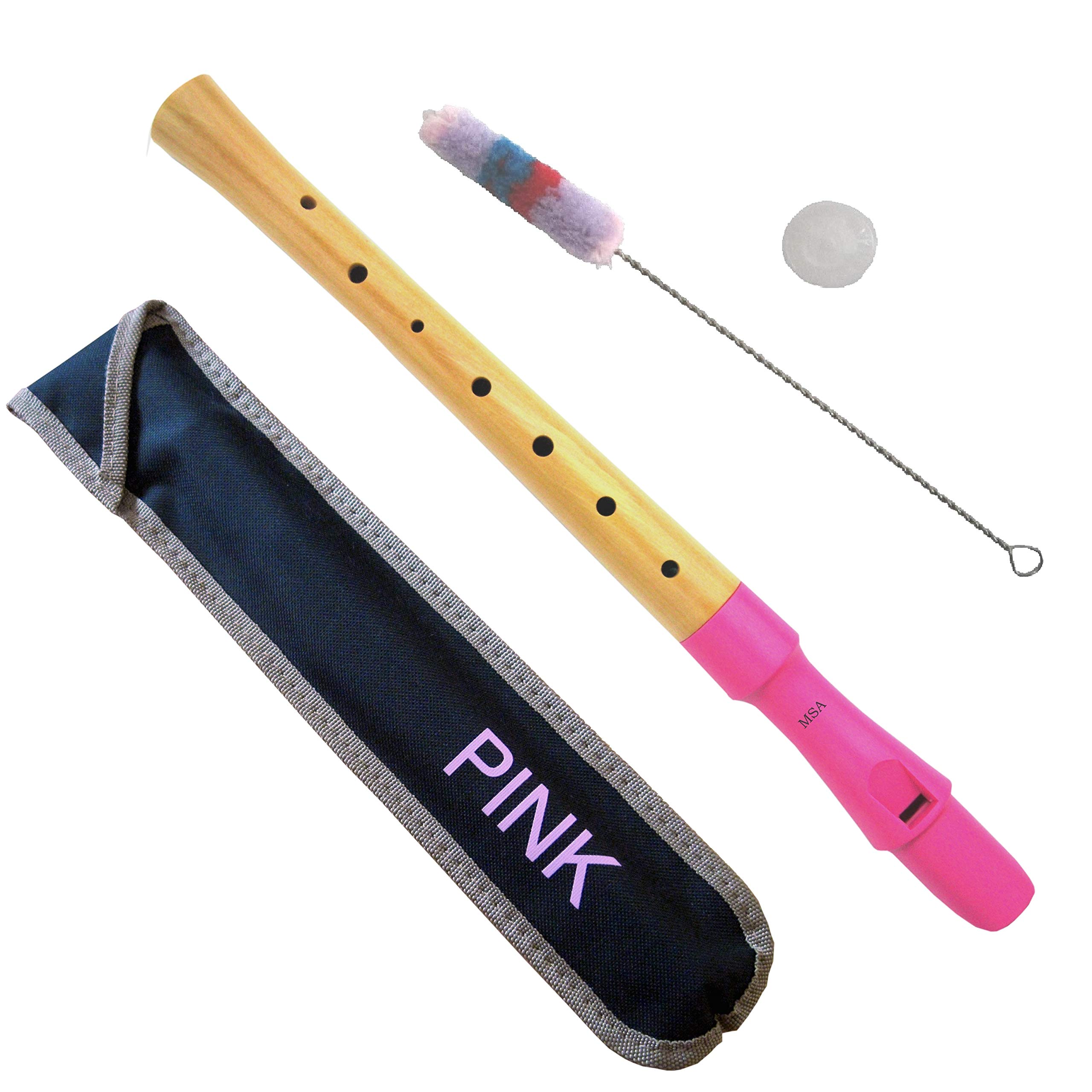 Wooden soprano recorder – school recorder – C-soprano recorder – mouth piece pink – German fingering system – single hole – case + cleaning swab+ grease – FP7PINK