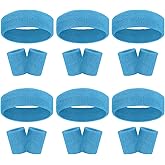 18 Pcs Sweatbands Headband Wristband Set Colorful Striped Terry Cloth Sports Athletic Gym 80s Sweat Headbands