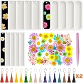 HGEKLIZV Resin Bookmark Mold Kit with 43 Pressed Flowers & 32 Tassels - Silicone Molds for Resin DIY, Epoxy Bookmark Craft Set for Dried Flower Preservation