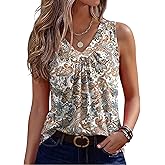 Zeagoo Womens Tank Tops Summer Sleeveless Loose Fit Tops V Neck Pleated Shirts Basic Tees Dressy Casual Trendy Clothes