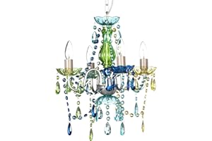 gypsy color The Original Brink House 4 Light Blue Green Hardwire Flush Mount Chandelier H17.5”xW15”, Silver Metal Frame and Blue Green Glass Stem and Acrylic Crystals