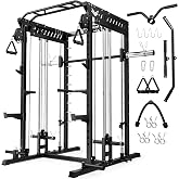 JELENS M21 Smith Machine, Multi-Function Power Cage with Dual Pulley Cable Crossover System, 2000LBS All-in-One Squat Rack with Smith Bar and Attachments