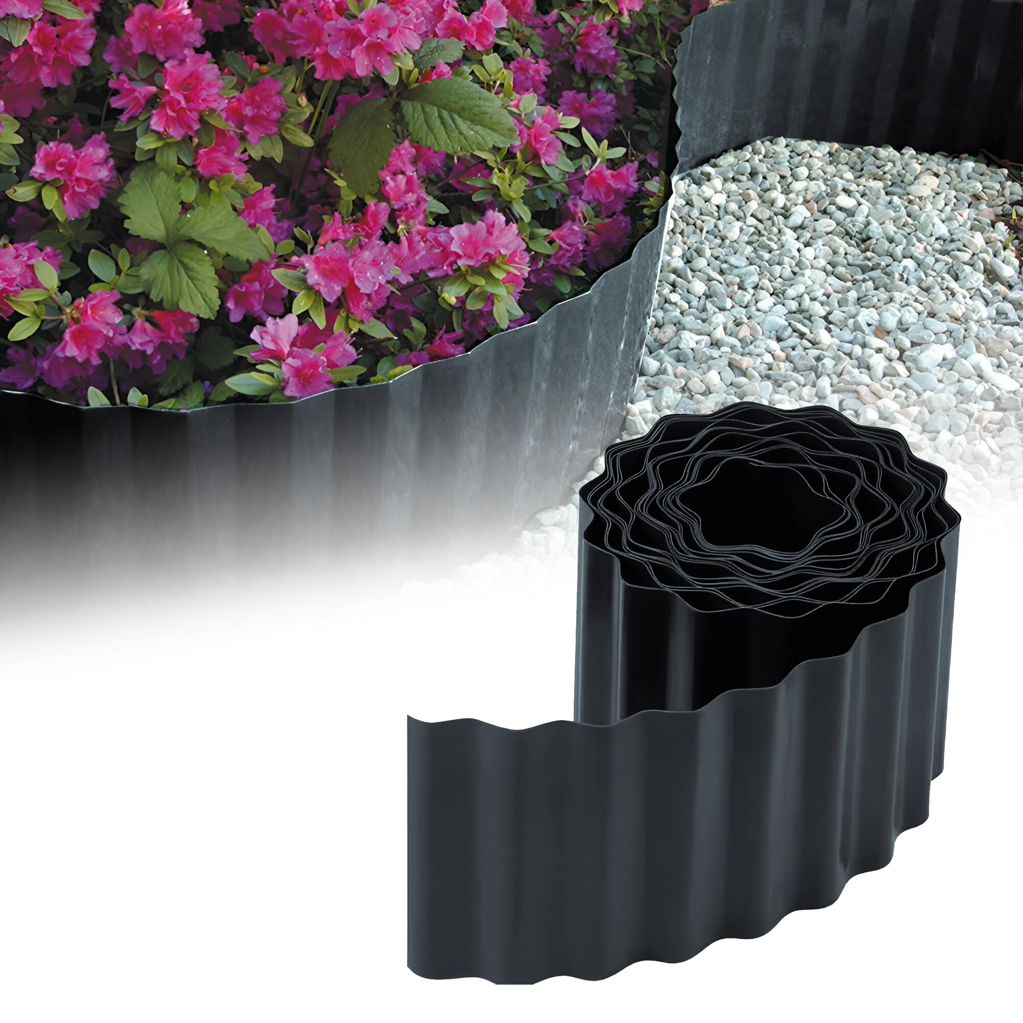 GARDENIX Corrugated Bed Edging Lawn Edging Plastic Lawn Edging Length 9 m Height 15 cm Anthracite