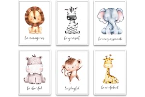 Safari Animals Nursery Wall Art, Nursery Wall Decor, Set of 6 Prints 8X10’’ (unframed), Elephant, Zebra, Lion, Hippo, Monkey,